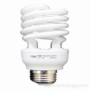 15W T3 Half Spiral CFL, Energy-saving Lamp, E27 Base, 8,000 Hours Lifespan